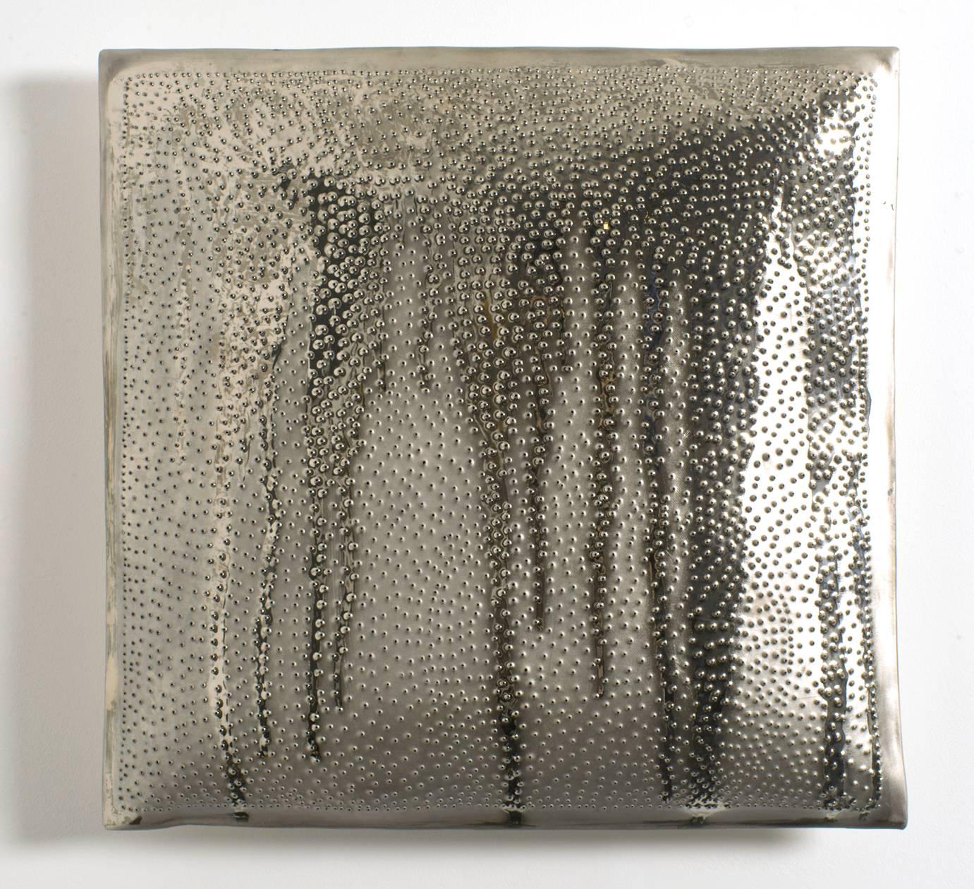 Stepanka Horalkova Abstract Sculpture - Silver porcelain pillow with drips of silver glaze, Color Study