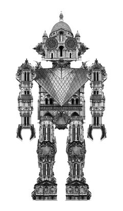 Robot made with iconic buildings of Pais, French architectural robot