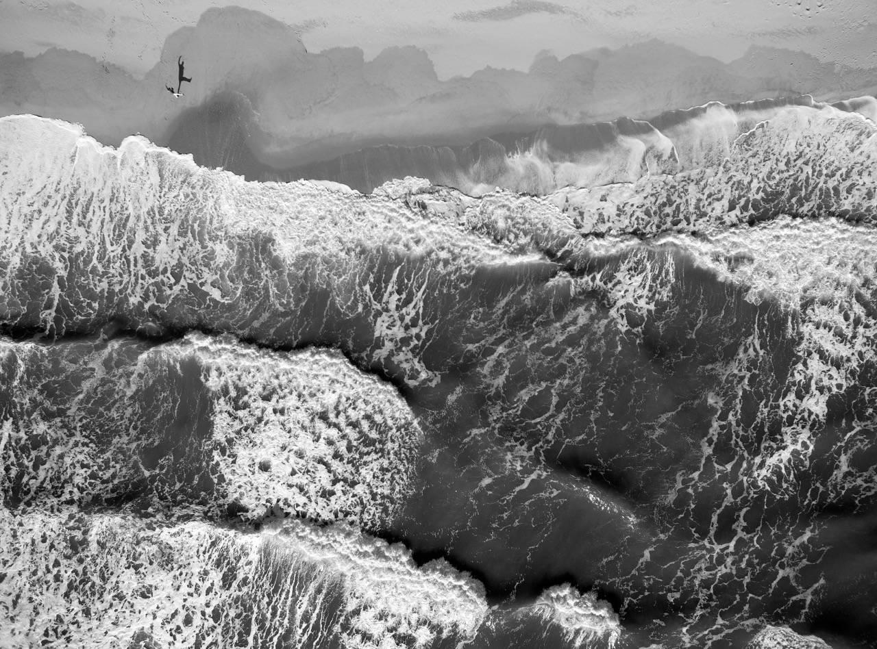 Beach photography, Black and White, Montauk, Push the Monkey - Photograph by Albert Delamour