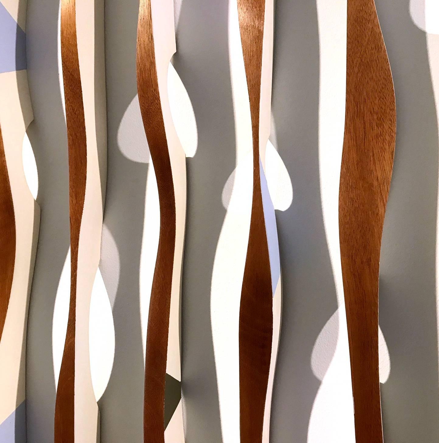 Mural installation, wood sculpture, kinetic, Origines Antipodes 22 - Abstract Sculpture by Pascal Pierme