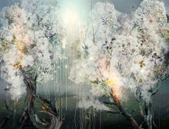 Photo composition with flowers and trees, divin light, Cosmic Nursery