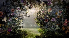 Photo composition with flowers, trees and clearing, divin light, Prelude