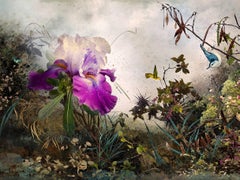 Photo composition with flowers, birds and butterflies, divin light, Venus
