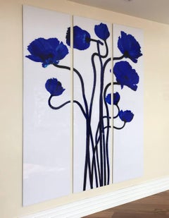 Blue Flowers with long stems, Blue Poppies, Popping Klein