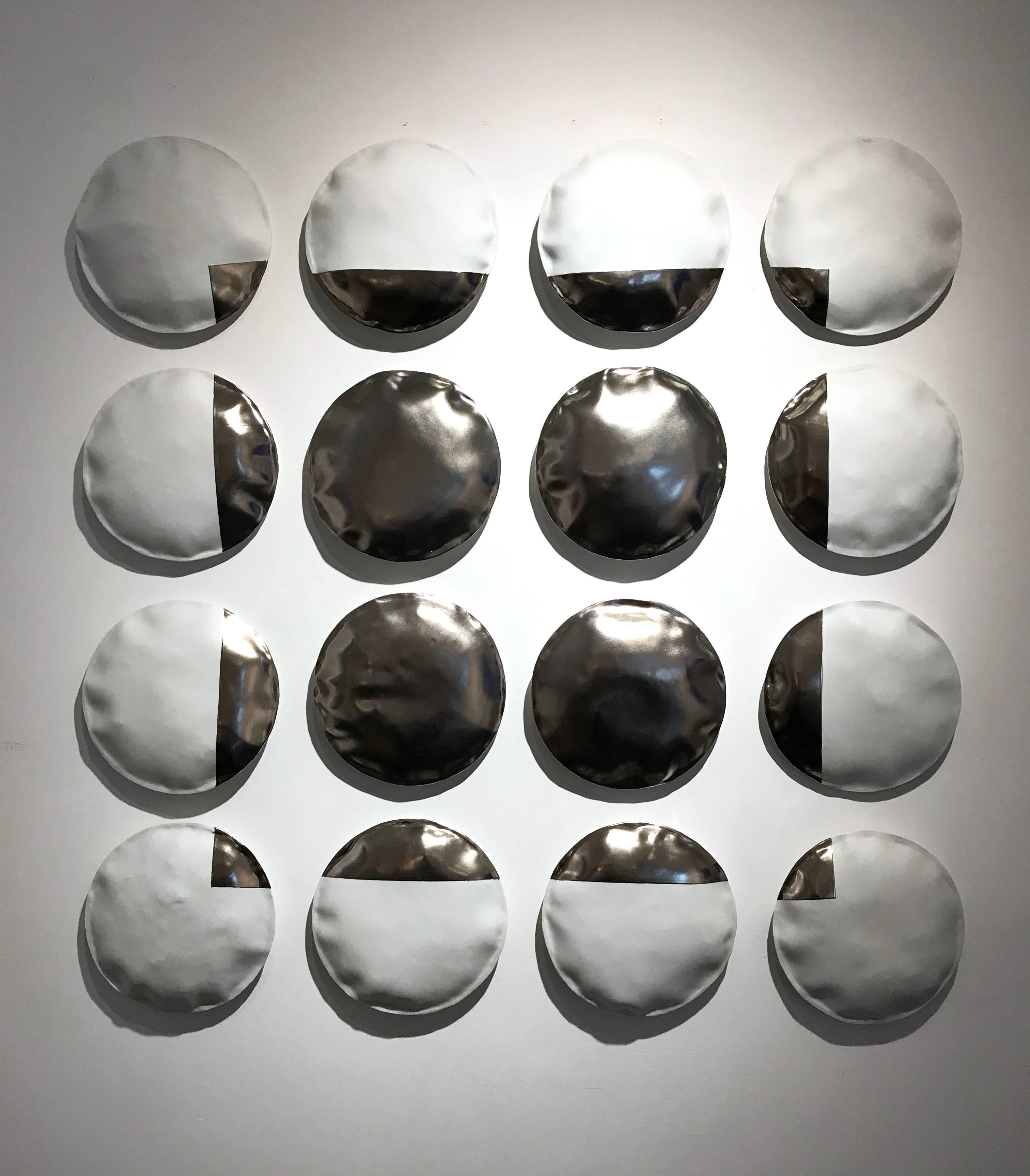 Stepanka Horalkova Abstract Sculpture - White and Silver Porcelaine Pillows, Mural Installation, Horizon