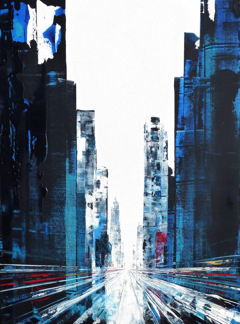 Dulm Abstract Painting - New York City buildings, blue tone