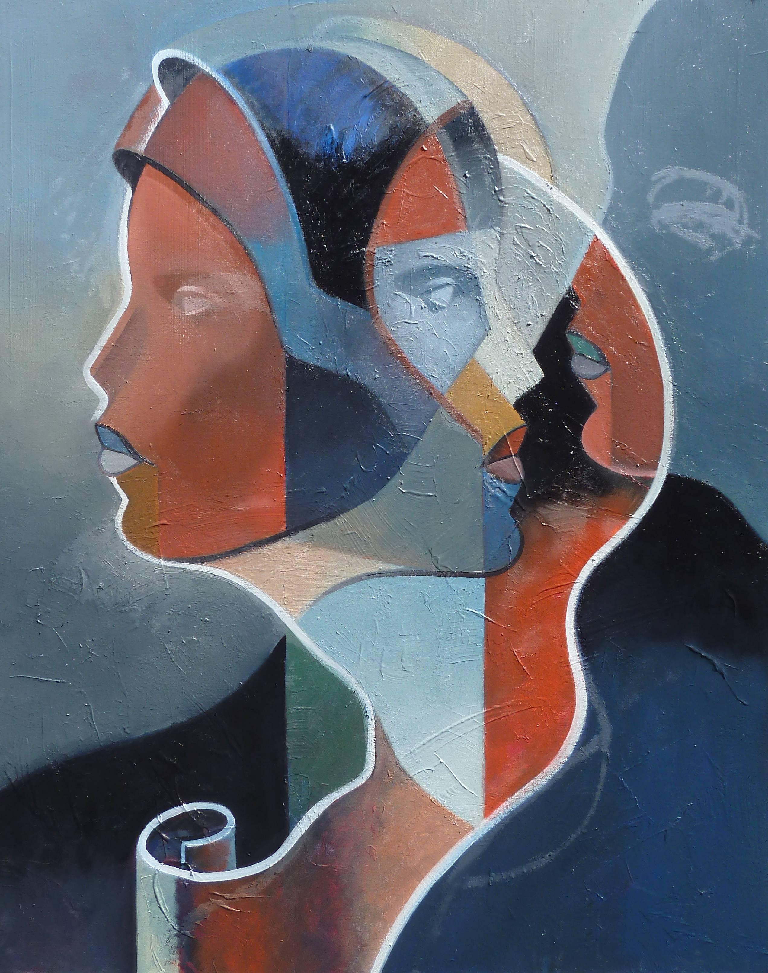 Liam Cordovelian Abstract Painting - Women's head, pastel color by French artist Cordovelian