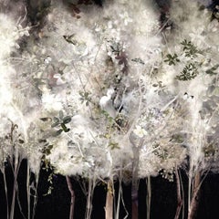 Ysabel Lemay, white feather like trees, birds and butterflies, Illuminated 2