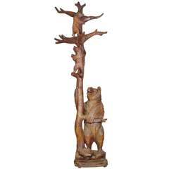 Antique 19th Century Swiss "Black Forest" Carved Bear Hall Tree