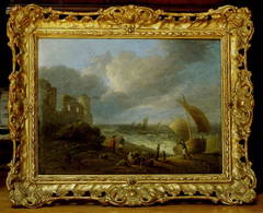 Antique Dramatic British Late 19th Century Sea Coast  Oil Painting
