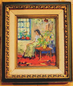 Painting of an Interior Scene with a Seated Woman by John Powell