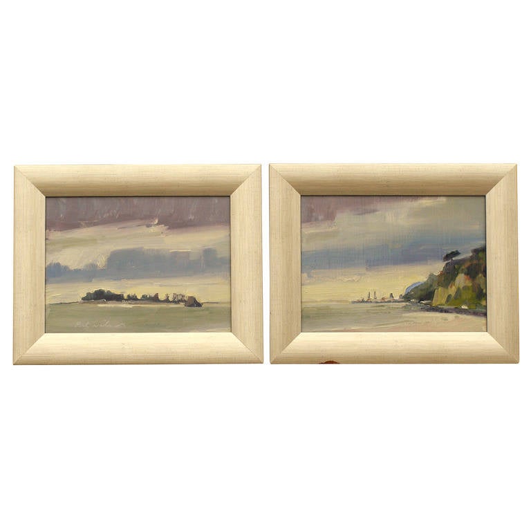 Gabriel Adams Landscape Painting - Pair of Plein Air School Sea Scape Paintings by Gabriel E. Adams