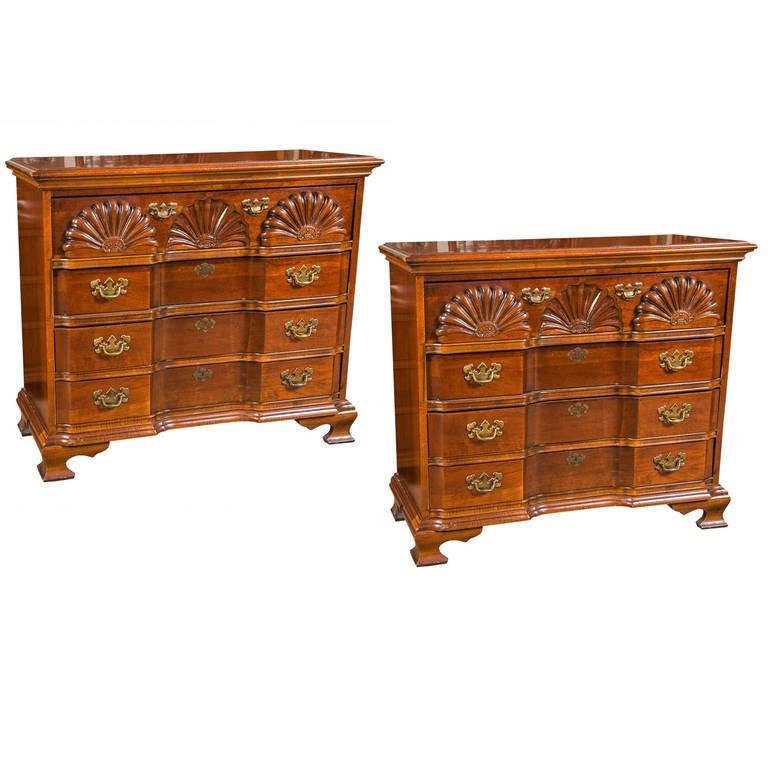 Pair of Shell Chippendale Style Block Front Chests