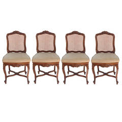 Group of Four 19th Century French Regence Walnut Side Chairs