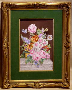 French Floral Still Life Painting on Porcelain, Ca. 1930