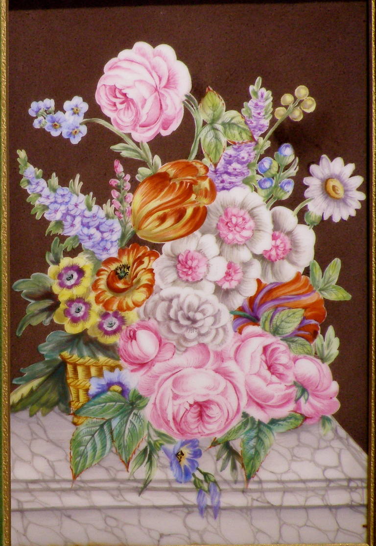 French Floral Still Life Painting on Porcelain, Ca. 1930