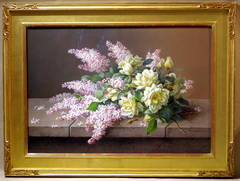 Floral Still Life Painting of Roses and Lilacs by Raoul De Longpre