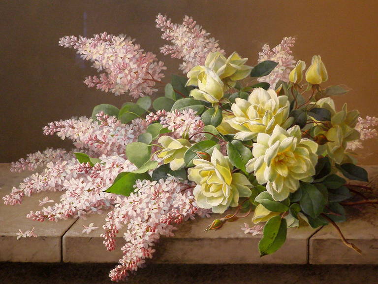Natura morta floreale con rose e lillà di Raoul de Longpre 1