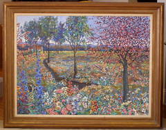 Landscape Oil Painting With Flowers  by John Powell