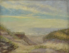 Toile à l'huile signée représentant des dunes de sable ensoleillées du littoral scandinave, début du XXe siècle