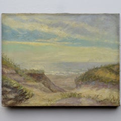 Toile à l'huile signée représentant des dunes de sable ensoleillées du littoral scandinave, début du XXe siècle