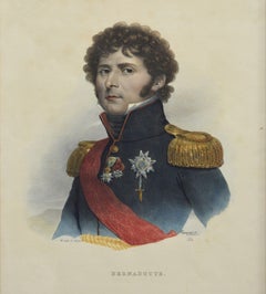 19th Century French Empire Marshal Bernadotte Portrait Colored Lithograph Signed