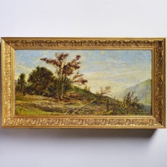 Paisaje romántico victoriano del siglo XIX de las estribaciones. Óleo sobre lienzo, firmado y enmarcado