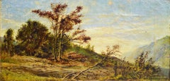 Paisaje romántico victoriano del siglo XIX de las estribaciones. Óleo sobre lienzo, firmado y enmarcado