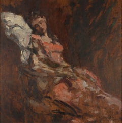 Eduardo León Garrido – Sleeping Woman in a Pink Dress, Oil on Panel, c. 1890