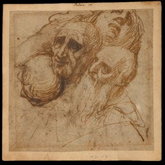 Jacopo Palma the Younger, Studies of Male Heads, Venetian Old Master Drawing