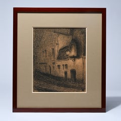 Maurice Dupuis, “Vecchie facciate”, 1906, disegno a carboncino belga, esposto in un museo