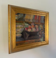Still Life Painting With Purple Plums, Mid-Century Period, Modern Style, Framed