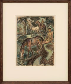 Horses and Riders by the Water