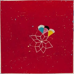 Trapunta rossa (pittura encaustica su pannello a quadri rossi pieni con dettagli geometrici)