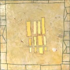 Yellow Quilt (Modern Abstract Butter Yellow Encaustic Painting on Panel)