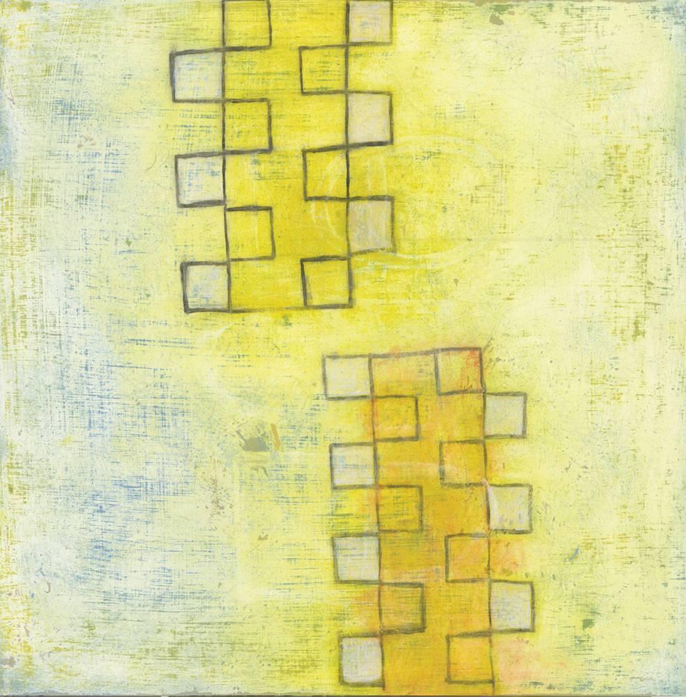 Yellow Stacks - Mixed Media Art by Donise English