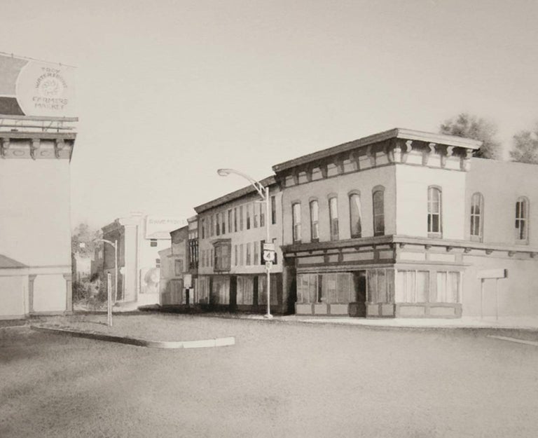Scott Nelson Foster Landscape Art - King Street, Troy (Modern Realist Cityscape in Black & White Watercolor)