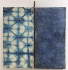 Used Sextant - indigo dyed silk encaustic