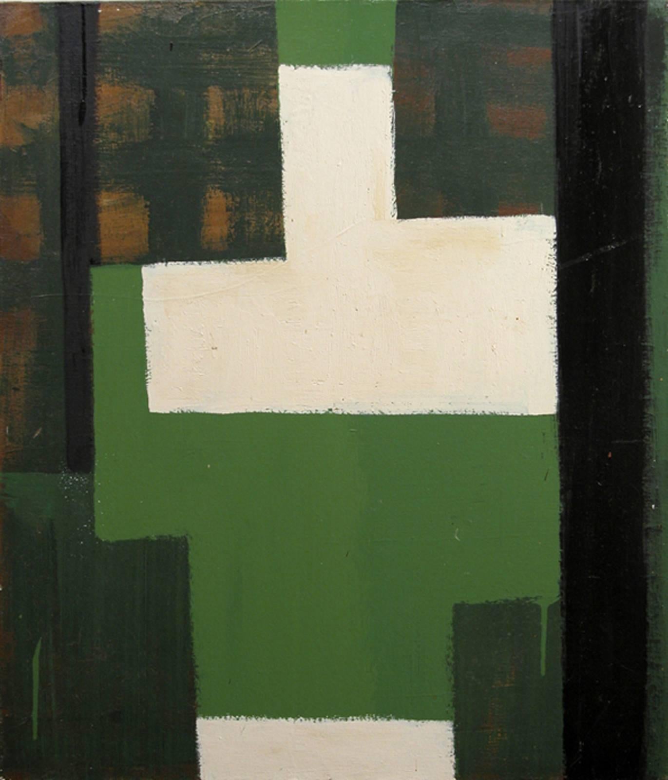 Christopher Engel Abstract Painting - Study (Green) (Abstract Expressionist Oil Painting in Green, Black and White)