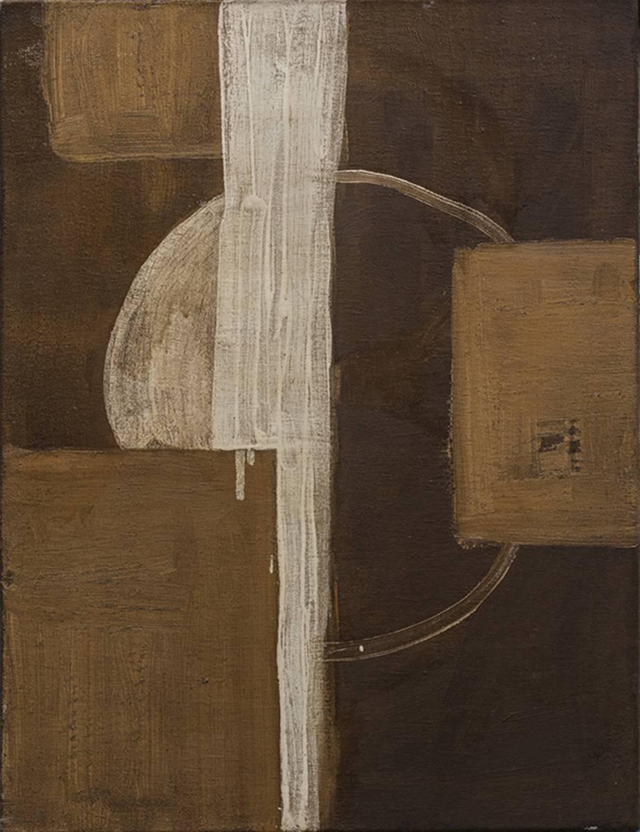 Christopher Engel Abstract Painting - Small Abstract (Minimal Composition in Earth Tones, White Circle, Brown Square)
