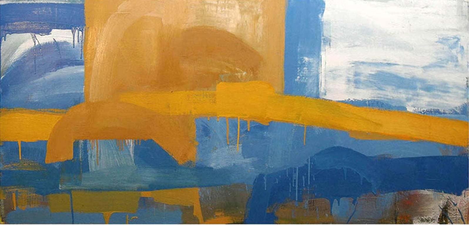 Christopher Engel Abstract Painting - Canyon (Abstracted Landscape Painting, Oil on Canvas in Sky Blue & Yellow)