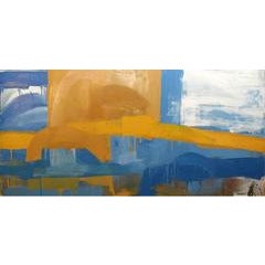 Canyon (Modern, Abstracted Landscape Oil on Canvas in Sky Blue & Yellow) 1