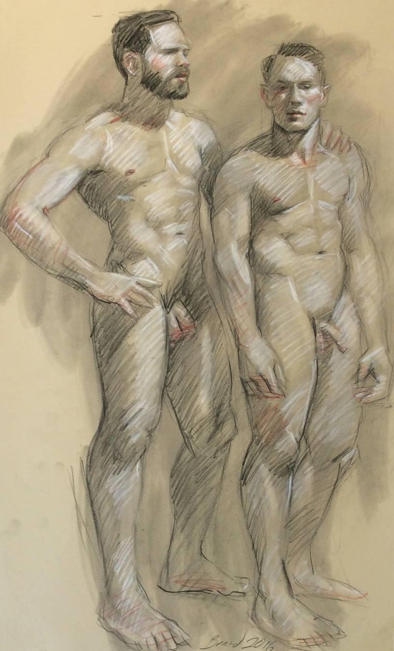 MB 805 (Figurative Charcoal Drawing on Paper of Two Male Nude Models) - Art by Mark Beard
