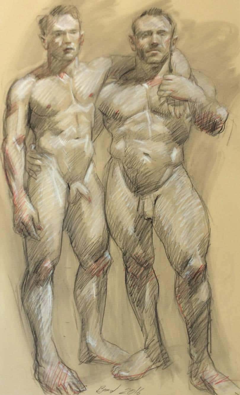 MB 807 (Figurative Charcoal Drawing on Arches Paper of Two Male Nude Models)