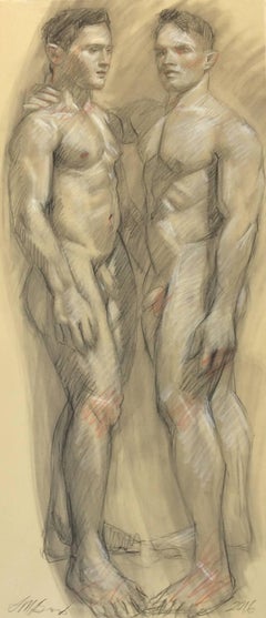MB 808 (Figurative Charcoal Drawing on Paper of Two Male Nudes Models) 