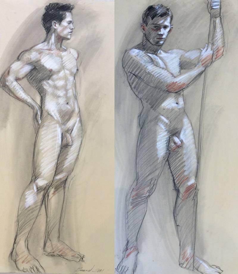 MB 801 A&B (Double Sided Figurative Charcoal Drawing of Two Male Nudes) - Art by Mark Beard