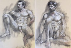 MB 803 A&B (Double Sided Figurative Charcoal Drawing, Two Seated Male Nudes)