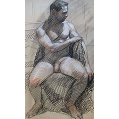 MB 025 (Seated Male Nude Charcoal and Graphite Drawing) 5