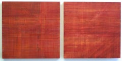 Minimalist Abstract Color Field Diptych Painting in Red and Orange (C15-3)