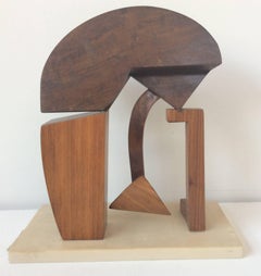Anytime Now (Abstract Mid Century Modern Wooden Sculpture with Marble Base)